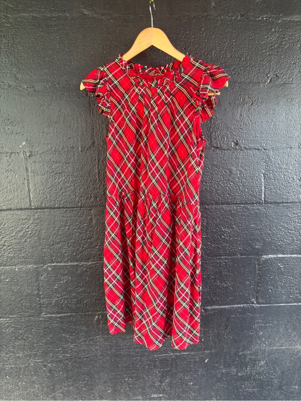 Vineyard Vines Red Plaid Ruffle-Shoulder Mini Dress